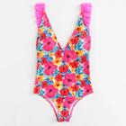 Shein Flower Print Ruffle Backless Swimsuit