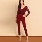 Shein Lace Contrast V-neck Jumpsuit