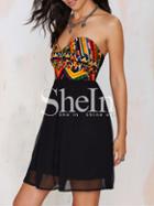 Shein Black Boobtube Strapless Tribal Print Dress