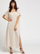 Shein Beige Split Side Maxi Beach Dress With Buttons