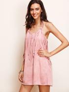 Shein Pink Faux Suede Fringe Dress