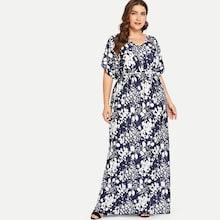 Shein Plus Blouson Waist Flower Print Dress