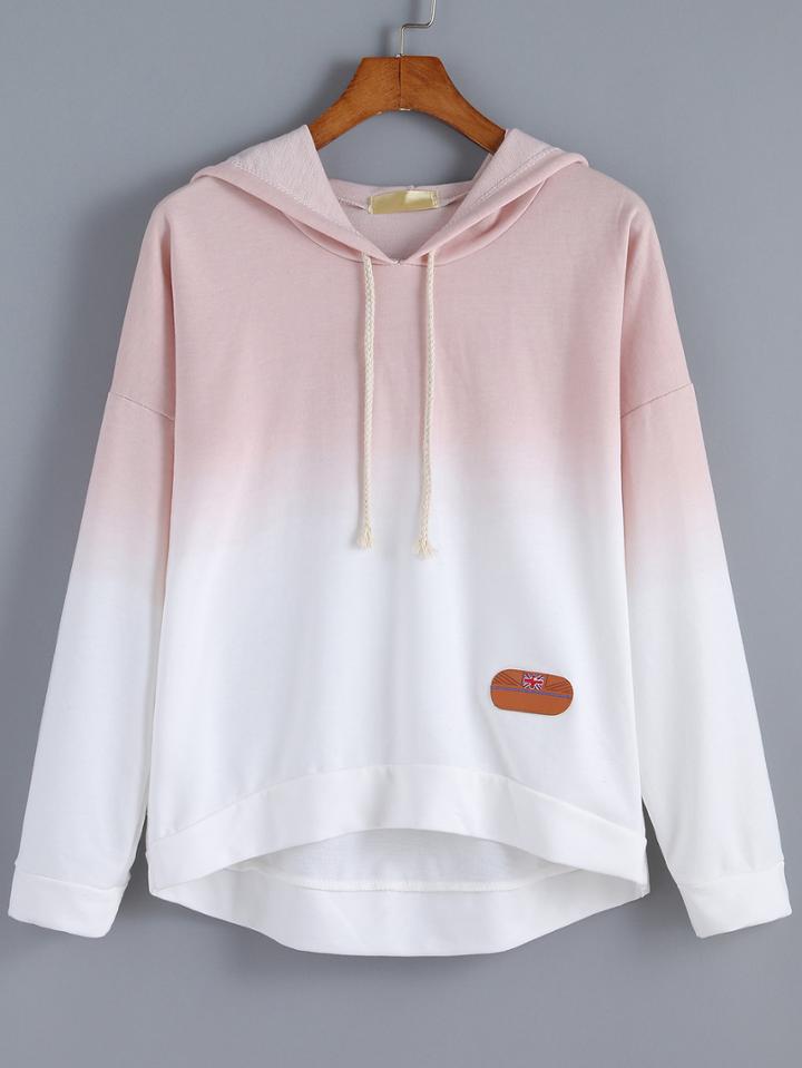 Shein Dip Hem Hooded Ombre Pink Sweatshirt