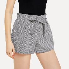Shein Self Tie Waist Checked Shorts