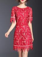 Shein Red Leaves Gauze Embroidered Dress