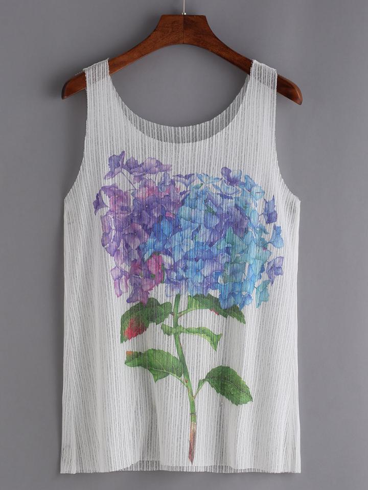 Shein Flower Print Mesh Tank Top - White