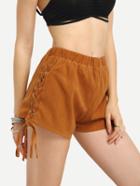 Shein Lace-up Side Elastic Waist Shorts - Khaki