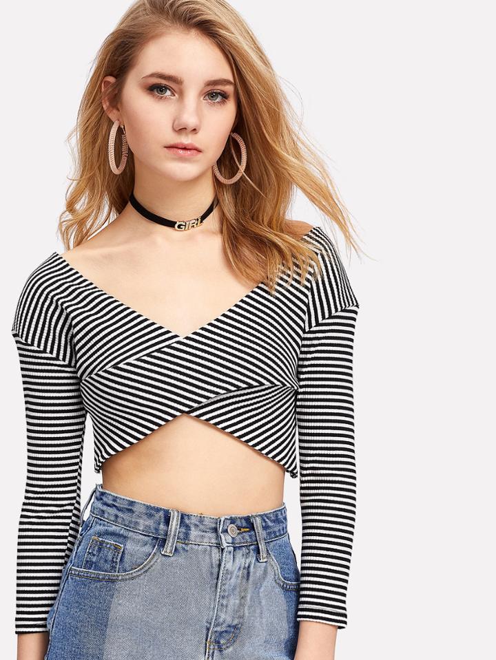 Shein Criss Cross Striped Crop Top