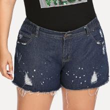 Shein Plus Raw Hem Ripped Polka Dot Denim Shorts