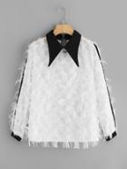 Shein Contrast Neck Feather Decorated Top