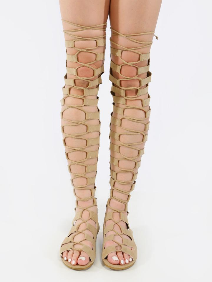 Shein Lace Up Gladiator Sandals Nude