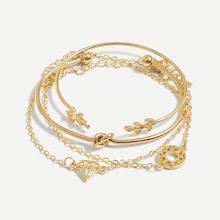 Shein Twist & Leaf Bracelet Set 4pcs