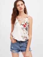 Shein Double Cami Strap Crisscross Floral Draped Cami Top