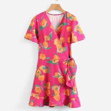 Shein Ruffle Trim Florals Wrap Dress