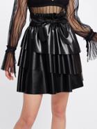 Shein Flounce Tiered Bow Embellished Pu Skirt