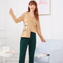 Shein Elephant Print Button Up Pajama Set