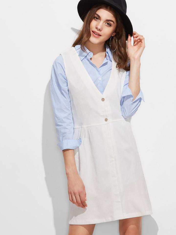 Shein White Deep V Neck Pinafore Dress