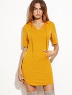 Shein Drawstring Hoodie Dress With Kangaroo Pocket