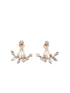Shein Gold Plated Leaf Crystal Double Sided Swing Stud Earrings