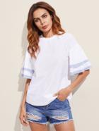 Shein Layered Bell Sleeve Contrast Trim Tied Back Blouse