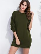 Shein Army Green Drop Shoulder Sweatshirt Dress