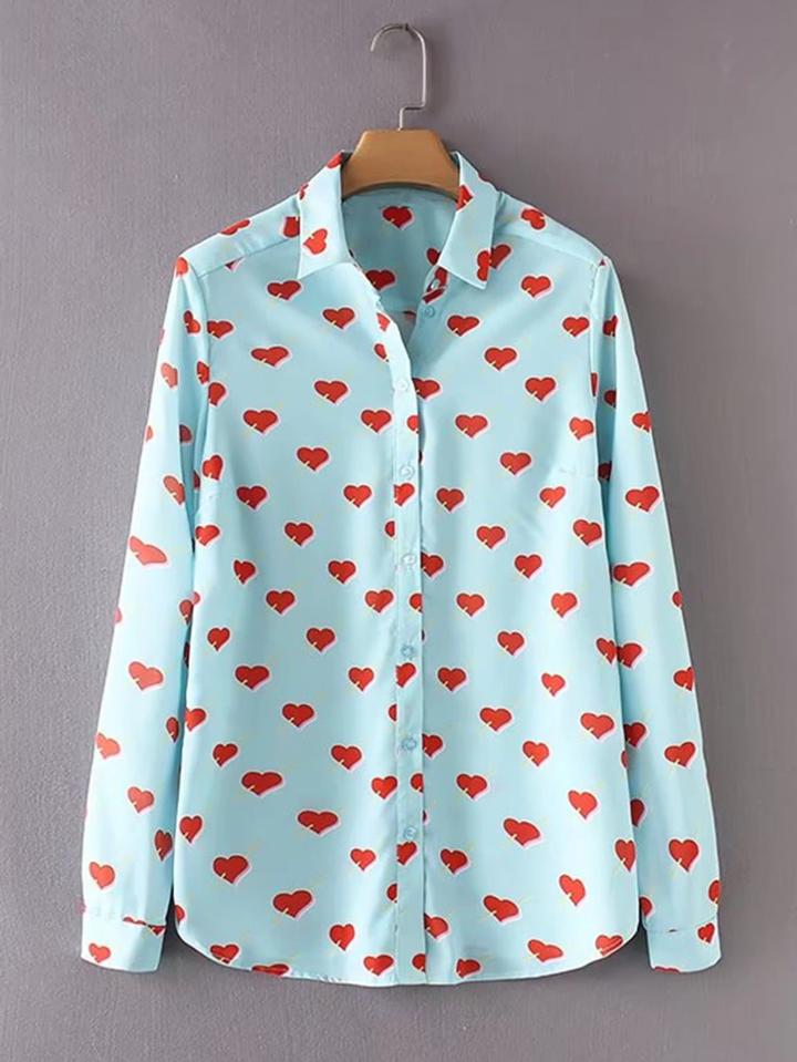 Shein Heart Print Single Breasted Blouse