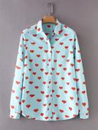 Shein Heart Print Single Breasted Blouse