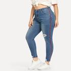 Shein Plus Stripe Side Rip Detail Jeans