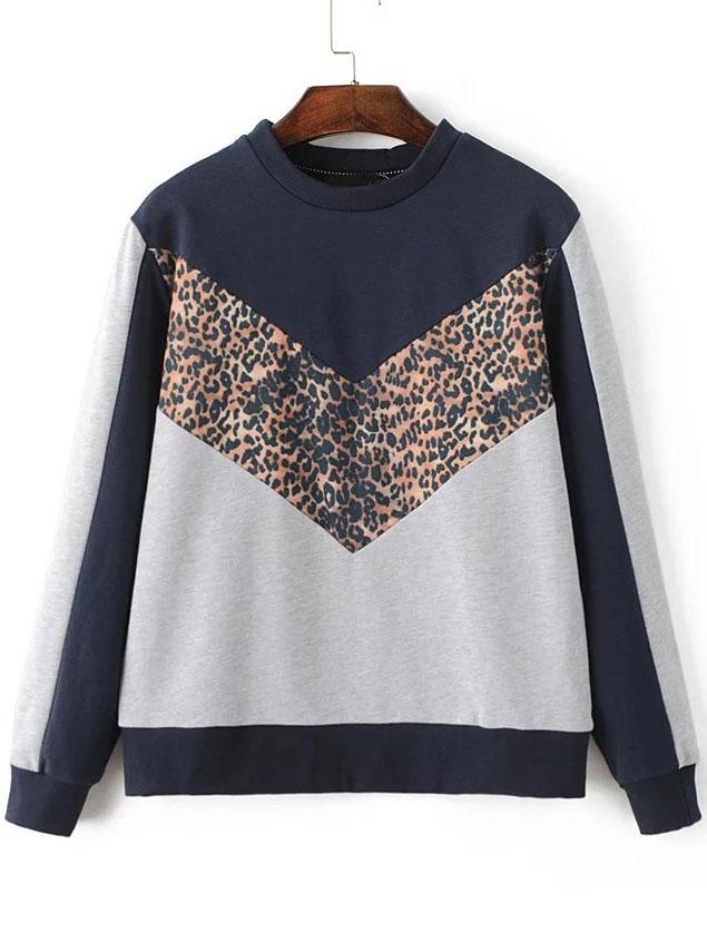 Shein Color Block Crew Neck Sweatshirt