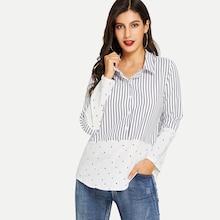 Shein Striped & Dot Print Blouse