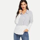 Shein Striped & Dot Print Blouse