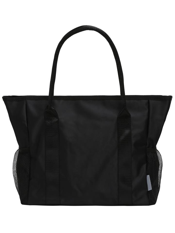 Shein Black Ribbon Decorative Pu Tote Bag With Adjustable Strap