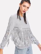 Shein Sequin And Fringe Embellished Sweatshirt