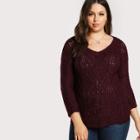 Shein Plus Distressed Knitted Sweater Burgundy