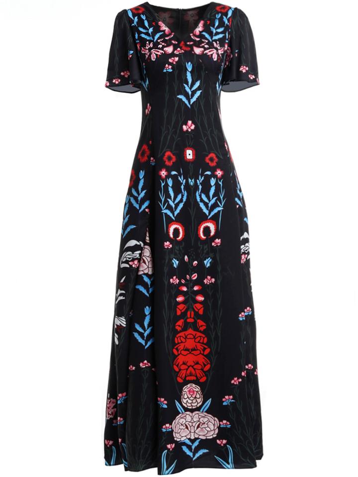 Shein V Neck Flowers Print Maxi Dress
