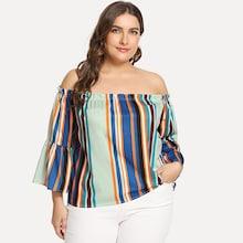 Shein Plus Bell Sleeve Striped Bardot Top
