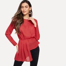 Shein Asymmetrical Hem Pleated Peplum Top