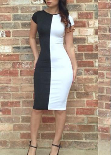 Rosewe Black And White Short Sleeve Sheath Dress
