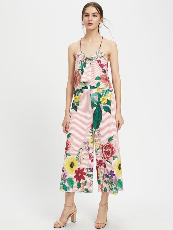 Shein Flower Print Two Way Cami Top With Pants