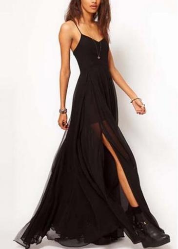 Rosewe Long Style Spaghetti Strap Dress For Club Black