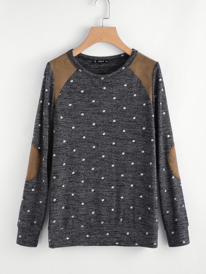 Shein Two Tone Elbow Patched Heathered Knit Top