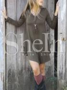 Shein Army Green Round Neck Casual Dress