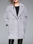 Shein Grey Lapel Applique Pouf Pockets Coat