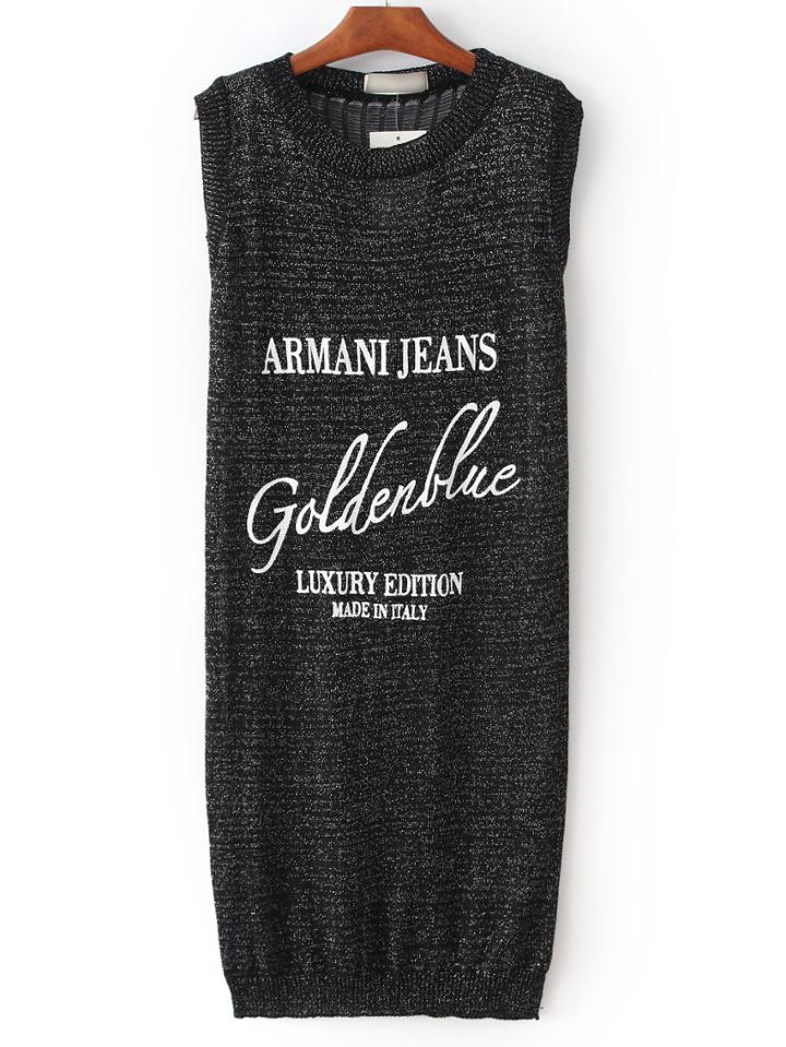 Shein Silver Letter Printed Sheer Back Knit Dress