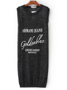 Shein Silver Letter Printed Sheer Back Knit Dress