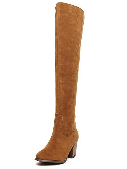 Shein Brown Chunky Heel Zipper High Boots