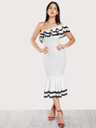 Shein Contrast Binding Layered Flounce Fishtail Dress