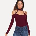 Shein Halter Neck Textured Fitted Tee