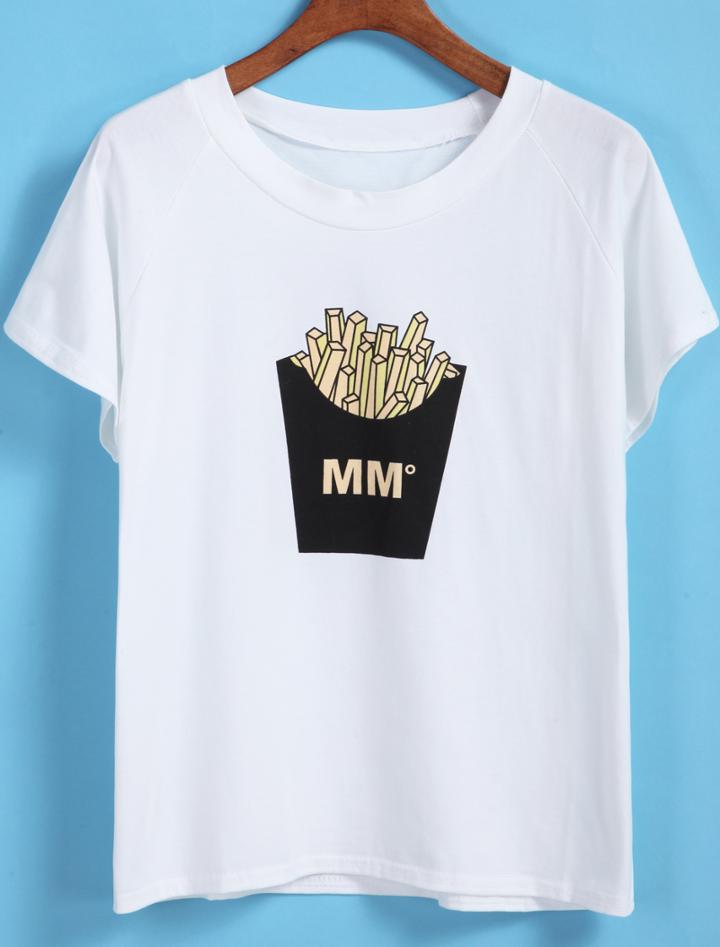Shein White Short Sleeve French Fries Print T-shirt