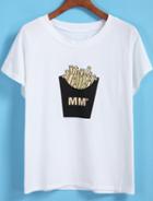 Shein White Short Sleeve French Fries Print T-shirt